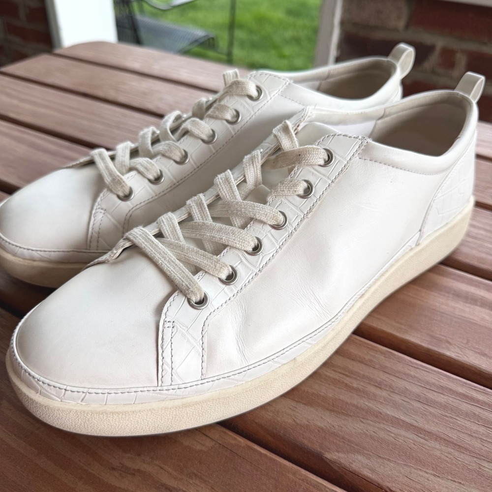 Vionic Winny White Leather Low Top Sneakers Croc Embossed Mens 13 Orthotic